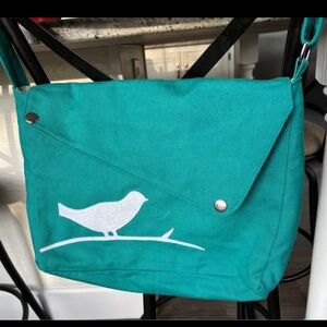 Teal Crossbody Bag with Bird Design